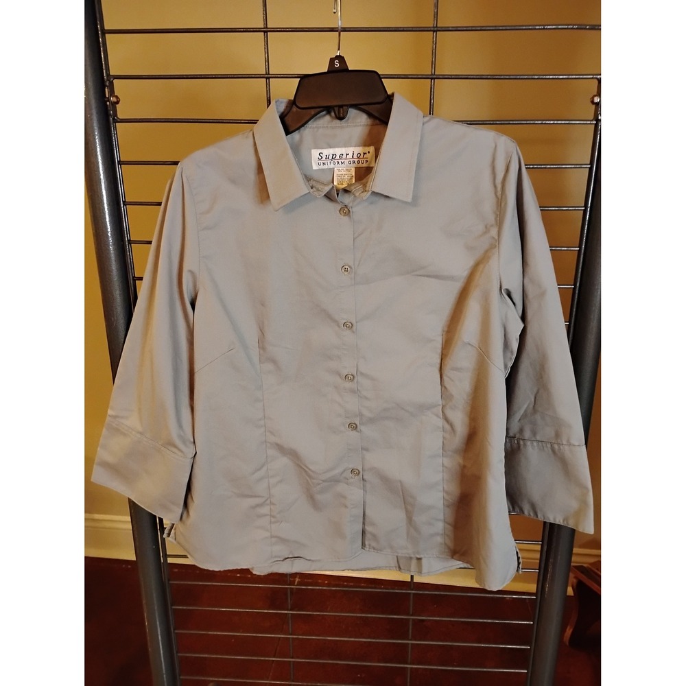 Superior Uniform Group Khaki Tan 3/4 Sleeve Button Down‎ Shirt Womens Medium